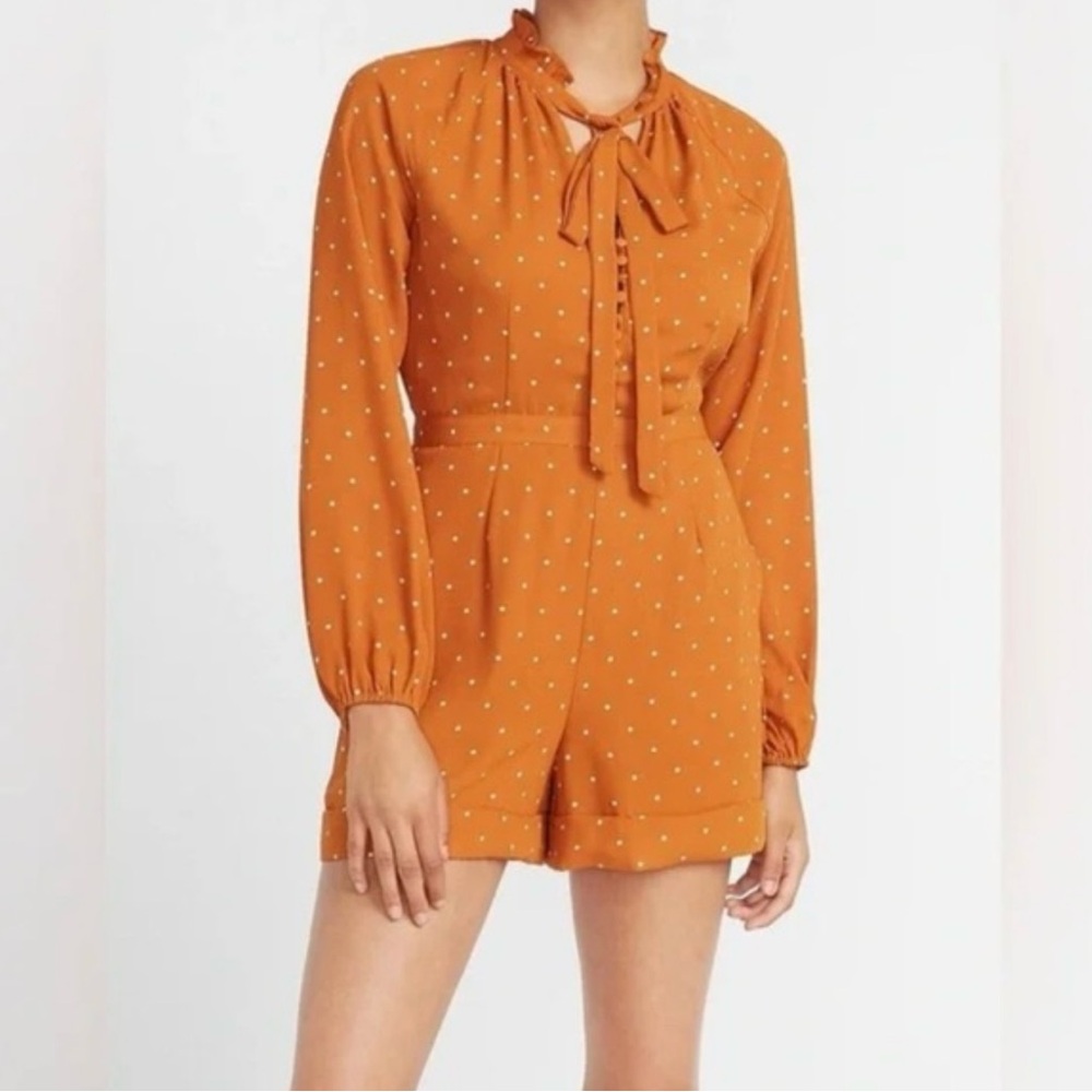 Express x Lady Gang Orange Polka Dot Blouse